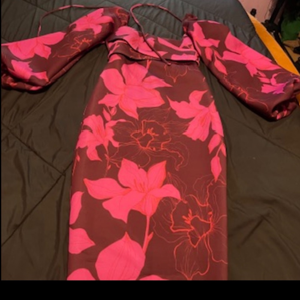 ASOS DESIGN square neck wrap bust super sleeve pencil dress